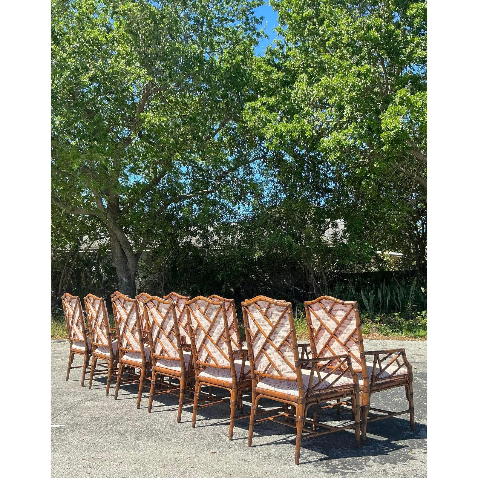 Vintage Coastal Lexington Chinese Chippendale High Back Dining Chairs -Set of 12 In Good Condition For Sale In west palm beach, FL