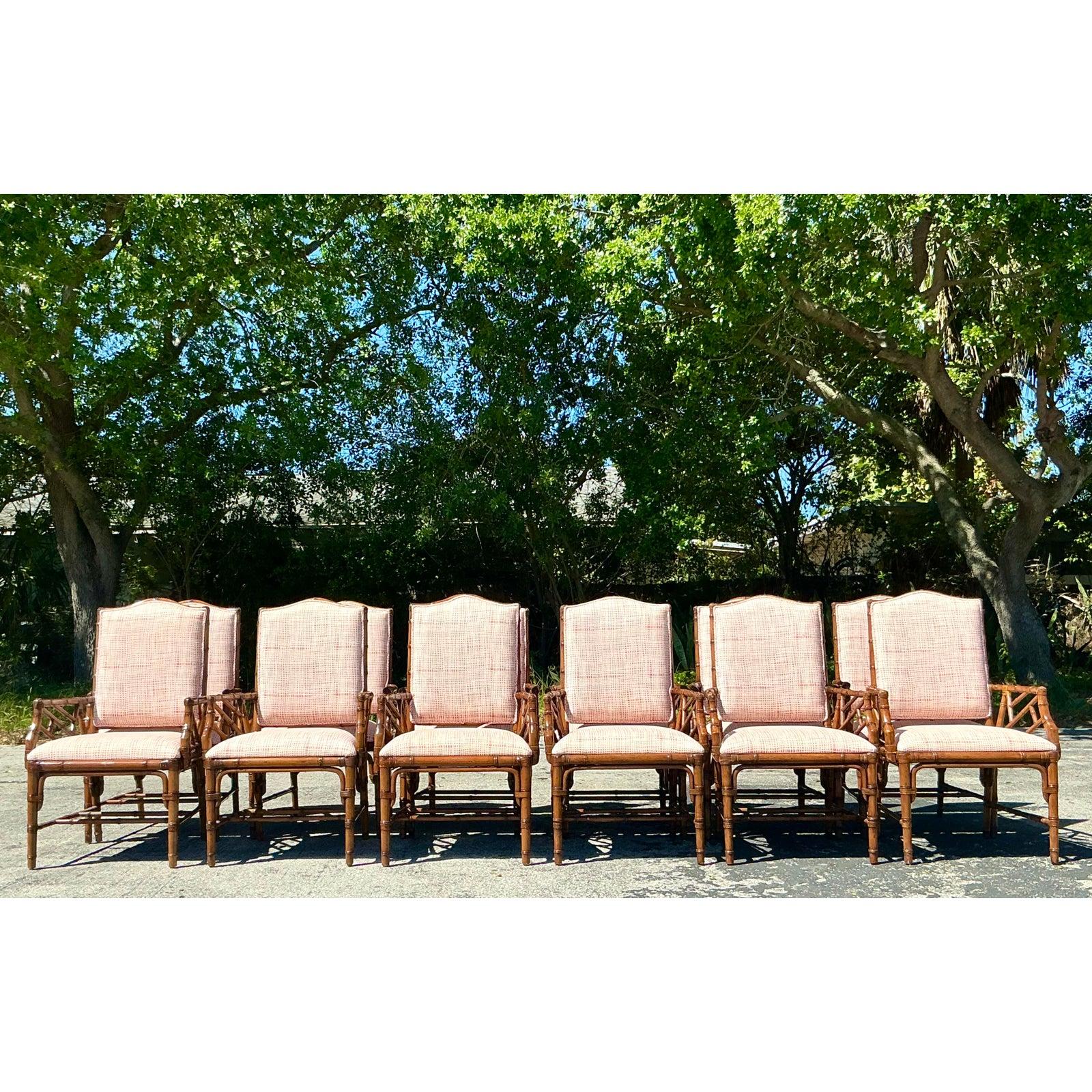 20th Century Vintage Coastal Lexington Chinese Chippendale High Back Dining Chairs -Set of 12 For Sale