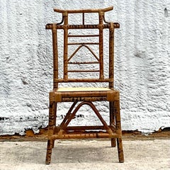 Vintage Coastal Light Burnt Bamboo Pagoda Chair