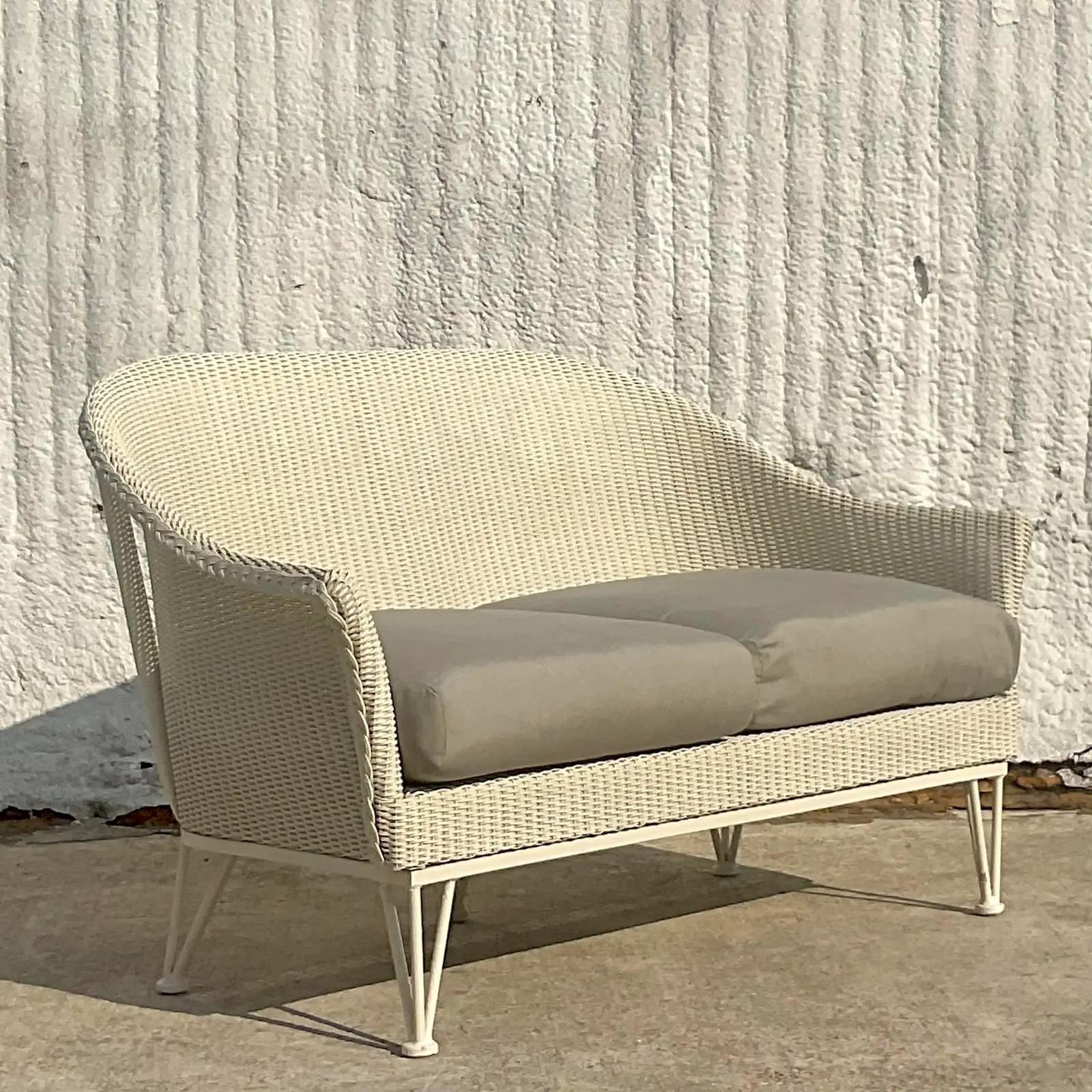 Vintage Coastal Lloyd Flanders “Lloyd Loom” Resin Rattan Loveseat 2