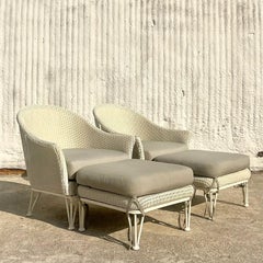 Vintage Coastal Lloyd Flanders “Lloyd Loom” Resin Rattan Loveseat