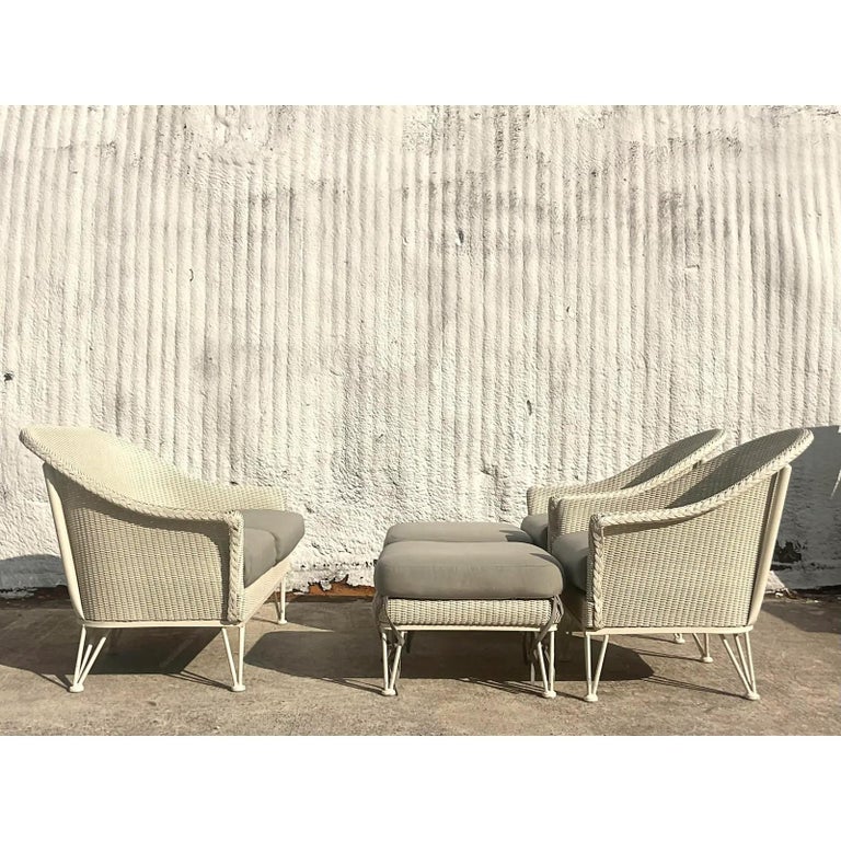 Vintage Coastal Lloyd Flanders “Lloyd Loom” Resin Rattan Loveseat For