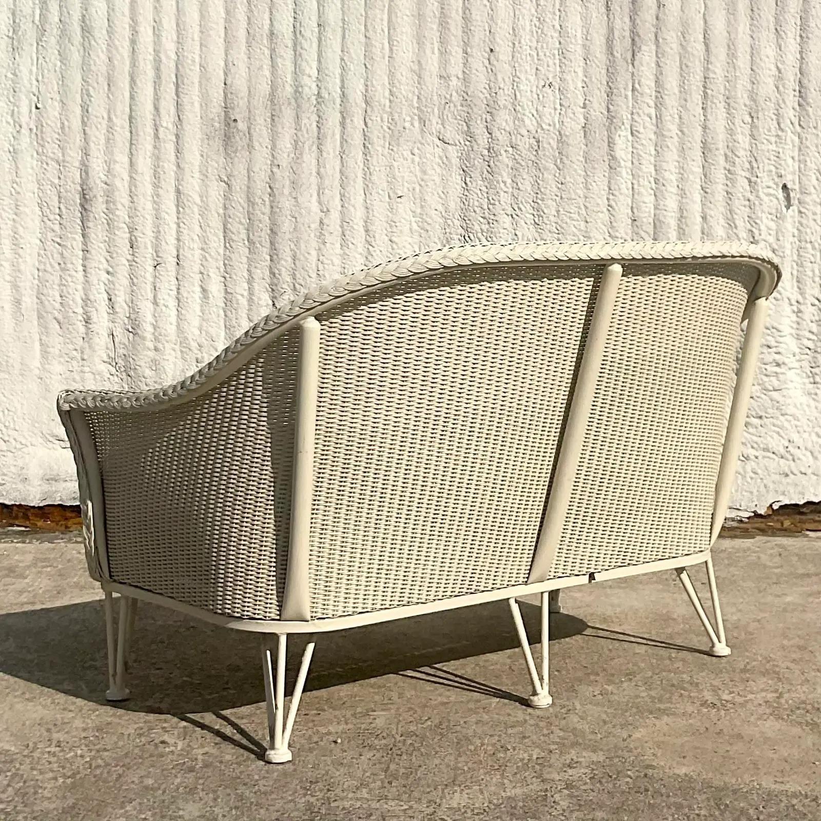 20th Century Vintage Coastal Lloyd Flanders “Lloyd Loom” Resin Rattan Loveseat