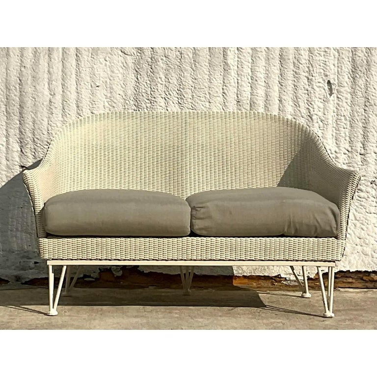 Vintage Coastal Lloyd Flanders “Lloyd Loom” Resin Rattan Loveseat For