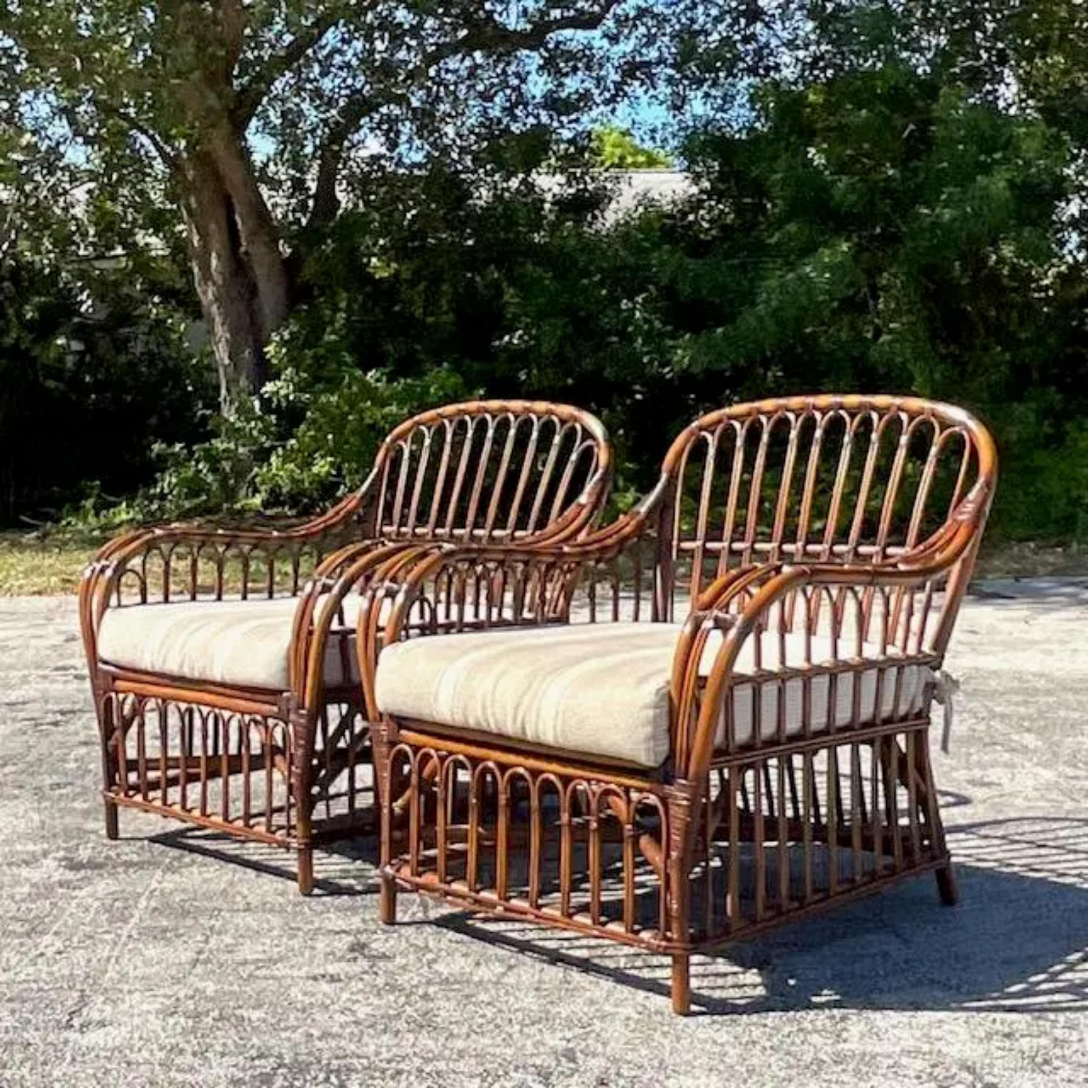 Canadian Vintage Coastal Loop Rattan Lounge Chairs After Bielecky Brothers - a Pair