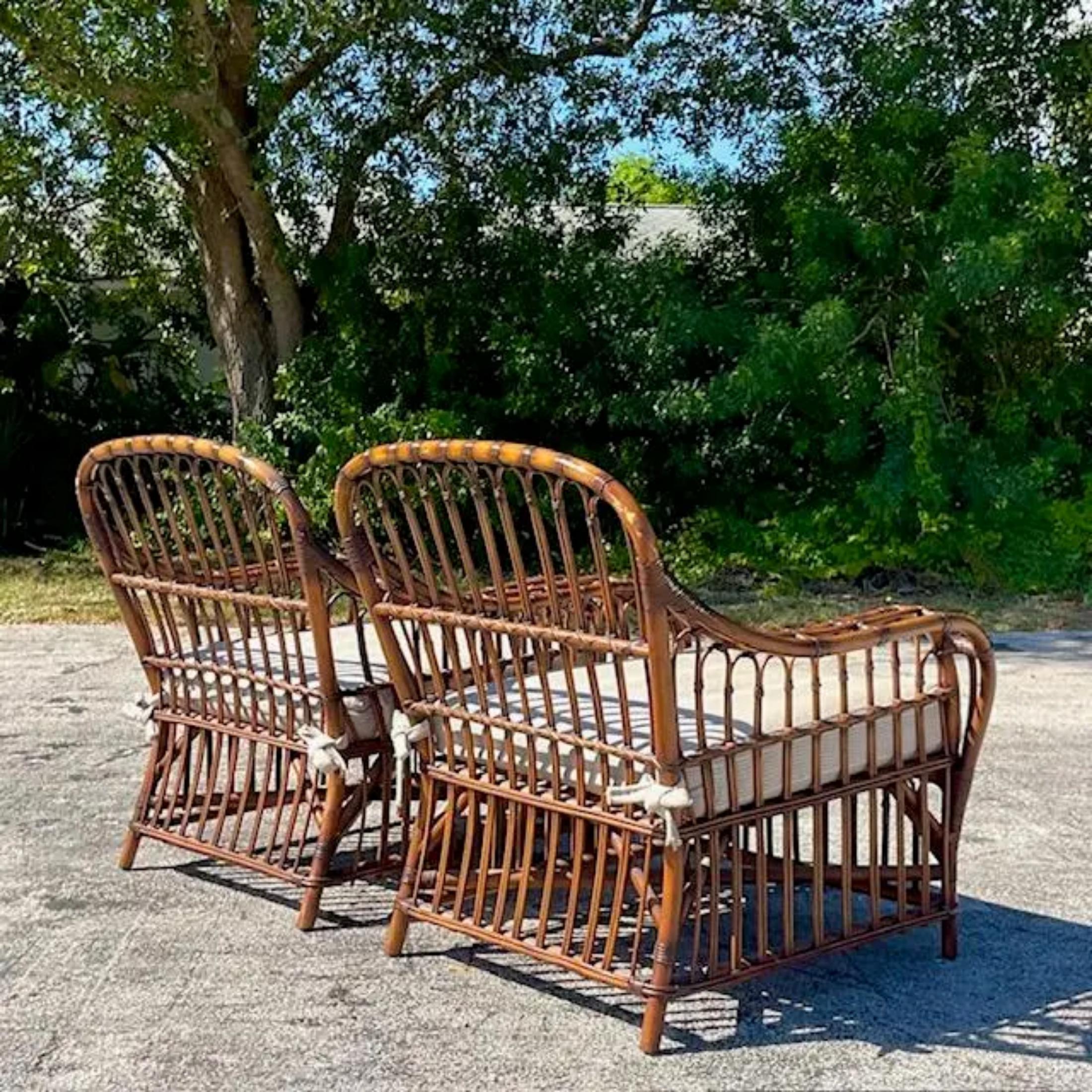 Vintage Coastal Loop Rattan Lounge Chairs After Bielecky Brothers - a Pair 1
