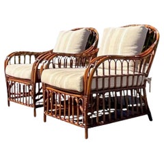 Vintage Coastal Loop Rattan Lounge Chairs After Bielecky Brothers - a Pair