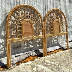 Vintage Coastal Loop Rattan Twin Headboards -a Pair