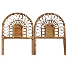 Vintage Coastal Loop Rattan Twin Headboards -a Pair