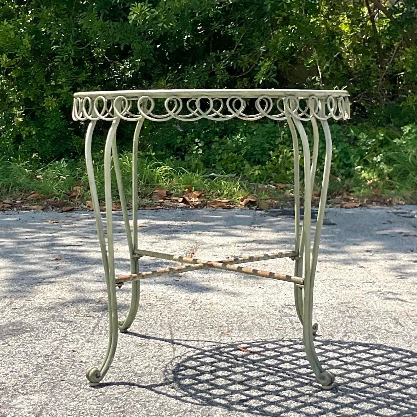 Vintage Coastal Loop Wrought Iron Dining Table In Good Condition In west palm beach, FL