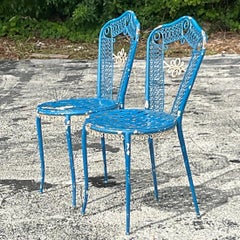 Vintage Coastal Looped Wrought Iron Side Chairs - a Pair