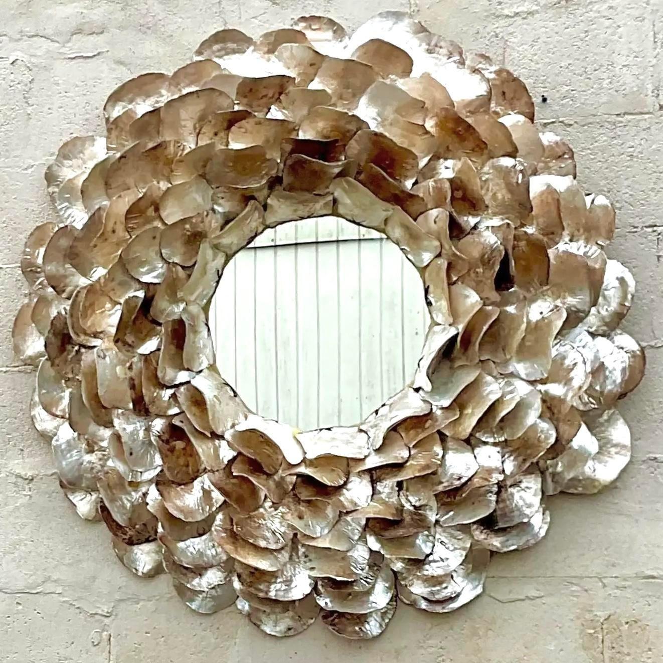 Contemporary Vintage Coastal Made Goods Capiz Mirror