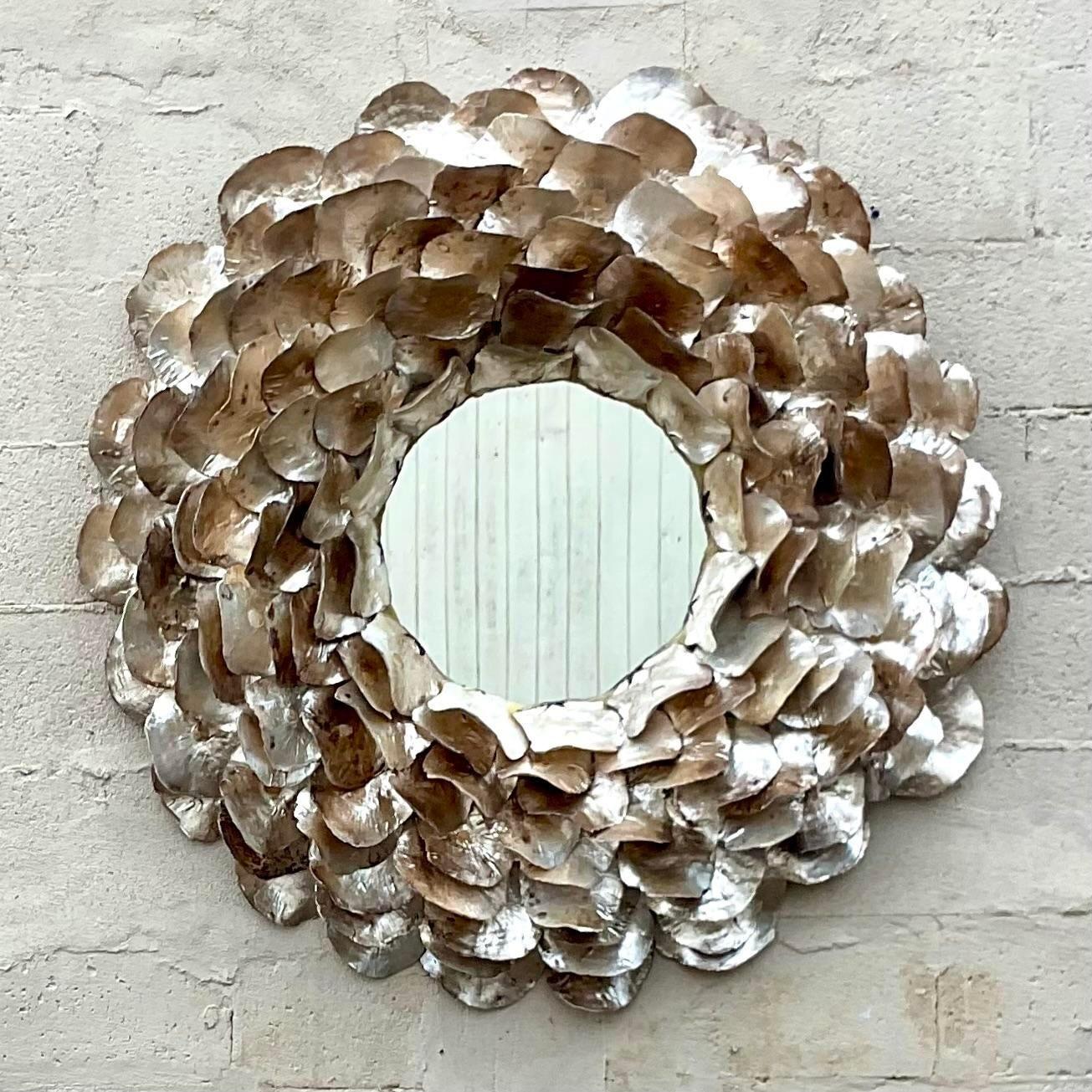Vintage Coastal Made Goods Capiz Shell Mirror In Good Condition For Sale In west palm beach, FL