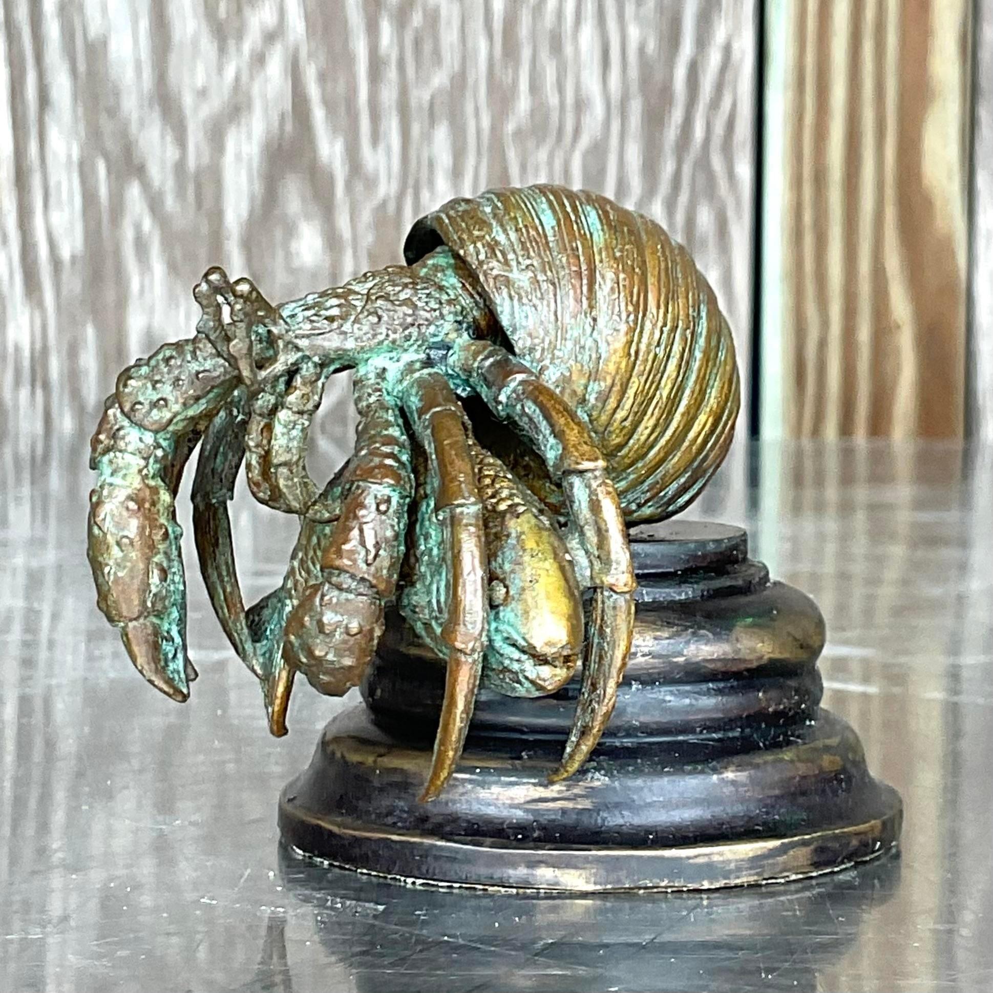 20th Century Vintage Coastal Maitland Smith Bronze Hermit Crab For Sale