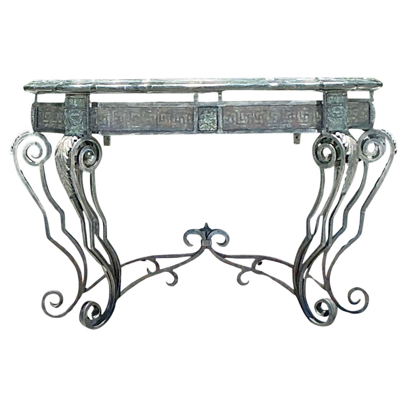 Vintage Coastal Maitland Smith Greek Key Console Table For Sale at 1stDibs