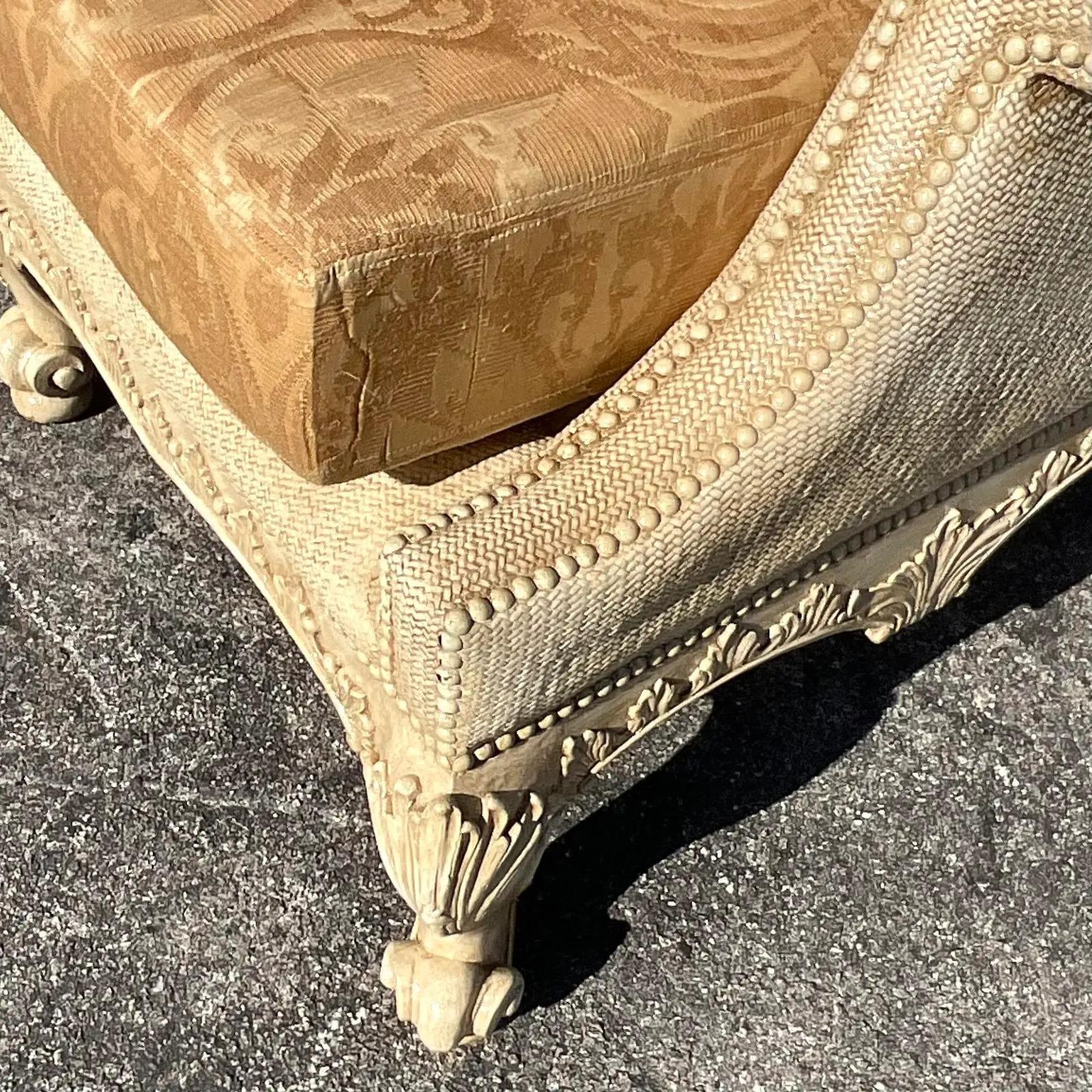 Vintage Coastal Maitland Smith Hand Carved Cane Sofa 2