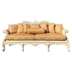 Vintage Coastal Maitland Smith Hand Carved Cane Sofa