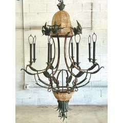 Vintage Coastal Maitland Smith Patinated Monkey Chandelier