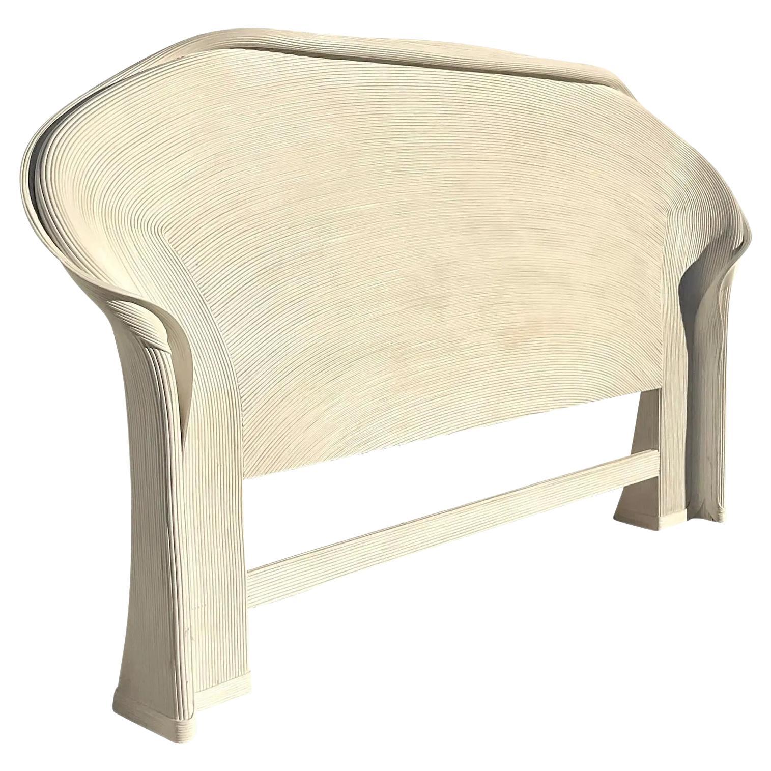 Vintage Coastal Trellis Rattan King Headboard For Sale at 1stDibs