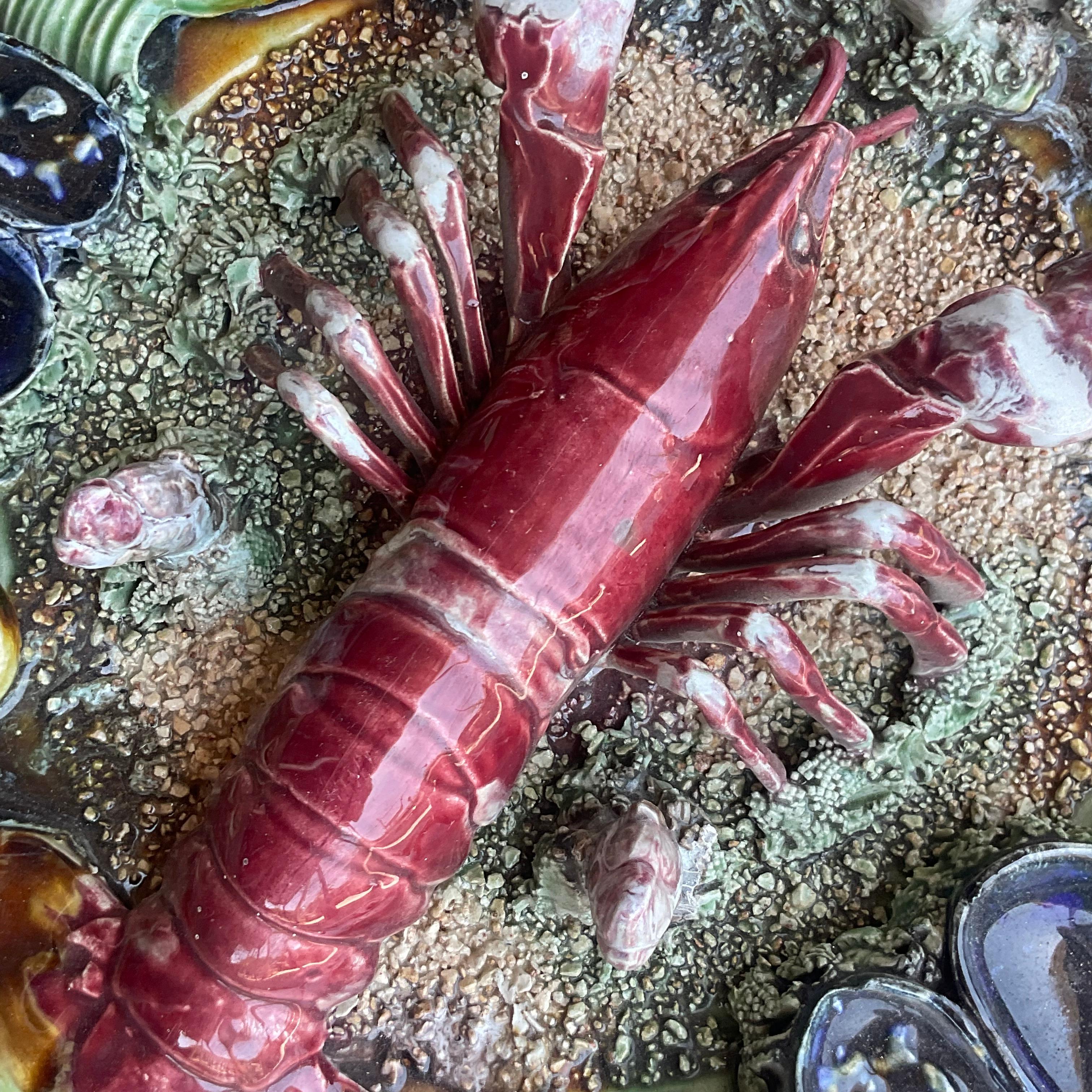 American Vintage Coastal Majolica Lobster Plate For Sale