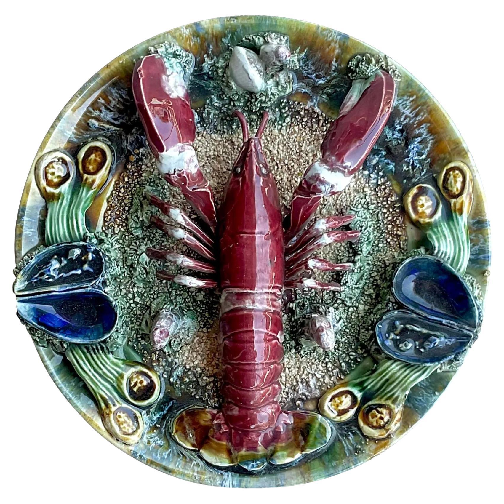 Vintage Coastal Majolika Hummerteller aus Majolika im Angebot