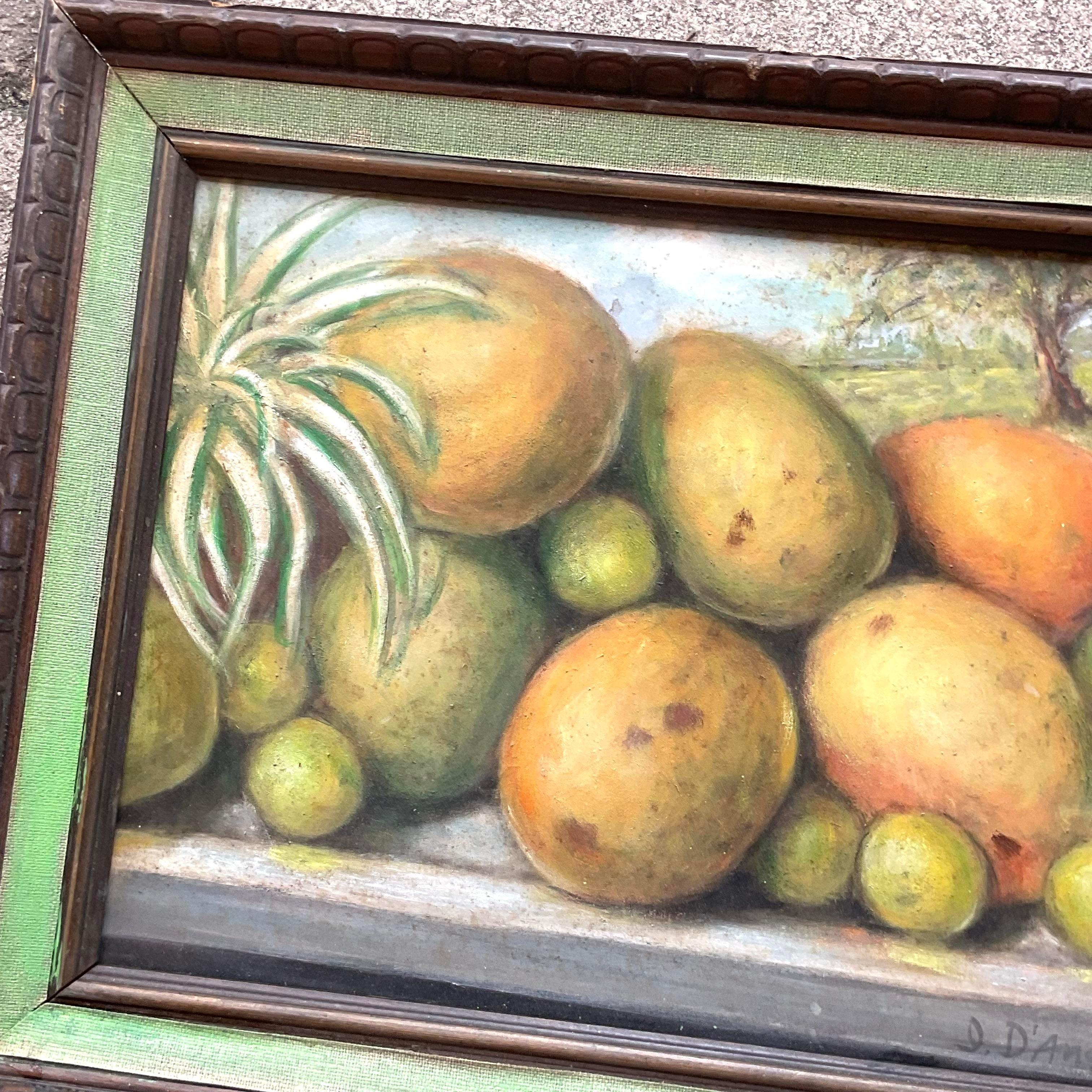 Coastal Mango Stillleben Öl auf Leinwand Gemälde, Vintage (amerikanisch) im Angebot