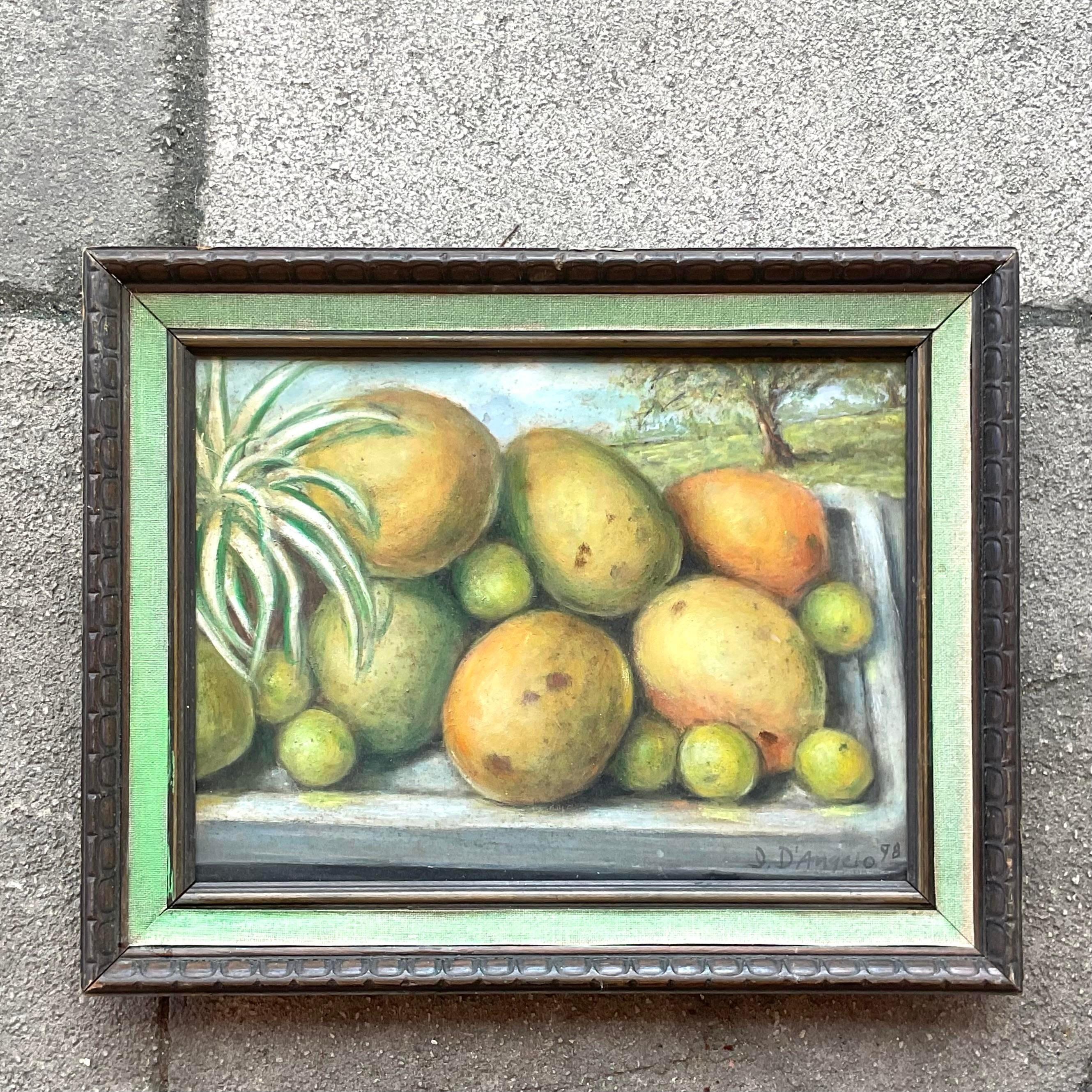 Coastal Mango Stillleben Öl auf Leinwand Gemälde, Vintage im Zustand „Gut“ im Angebot in West Palm Beach, FL
