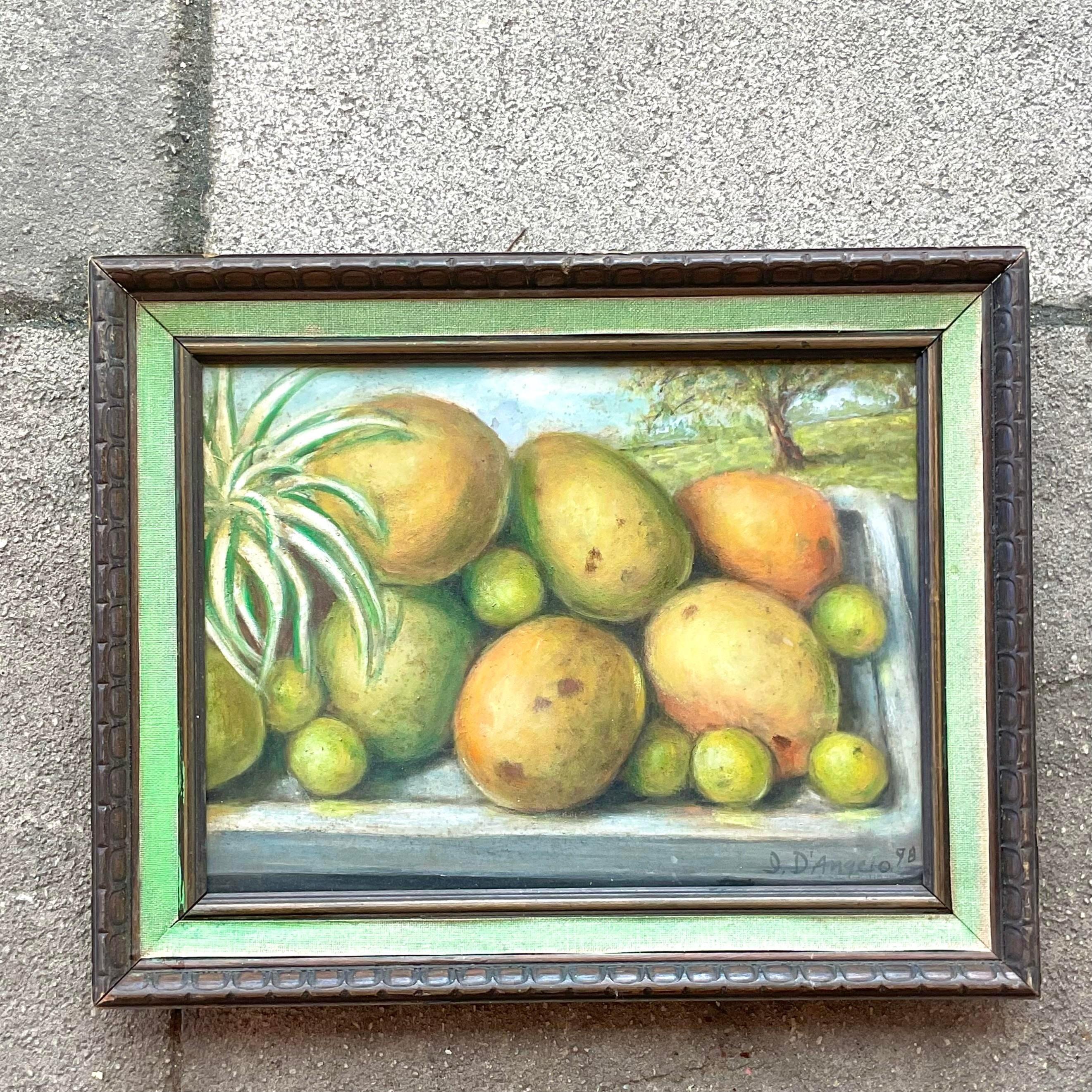 Coastal Mango Stillleben Öl auf Leinwand Gemälde, Vintage (20. Jahrhundert) im Angebot