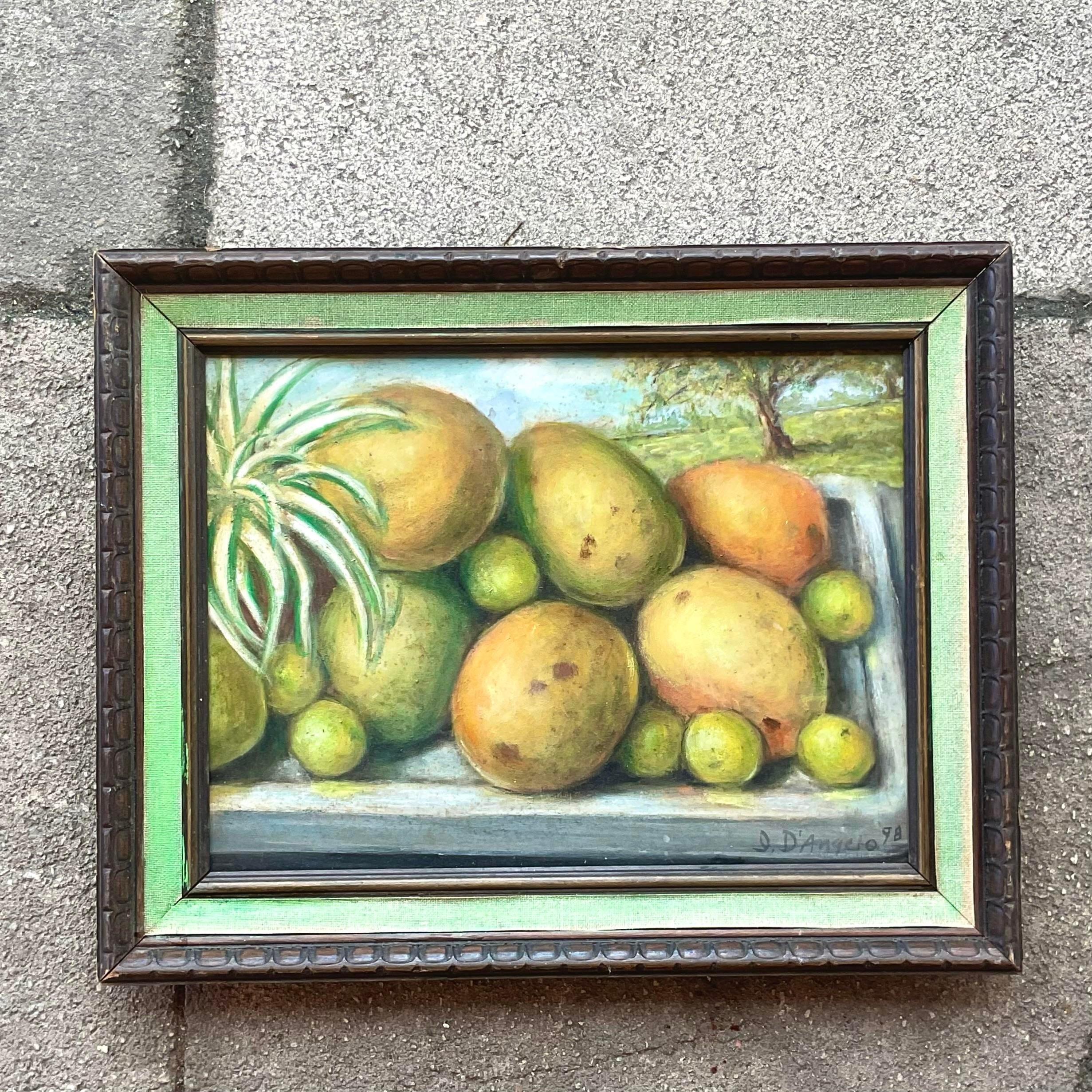 Coastal Mango Stillleben Öl auf Leinwand Gemälde, Vintage im Angebot 1