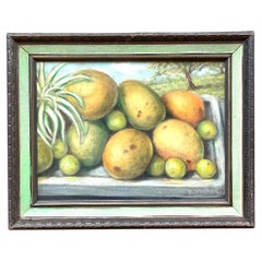 Vintage Coastal Mango Still Life Oil on Canvas Painting