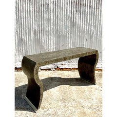 Vintage Coastal Marge Carson Grasscloth Console Table