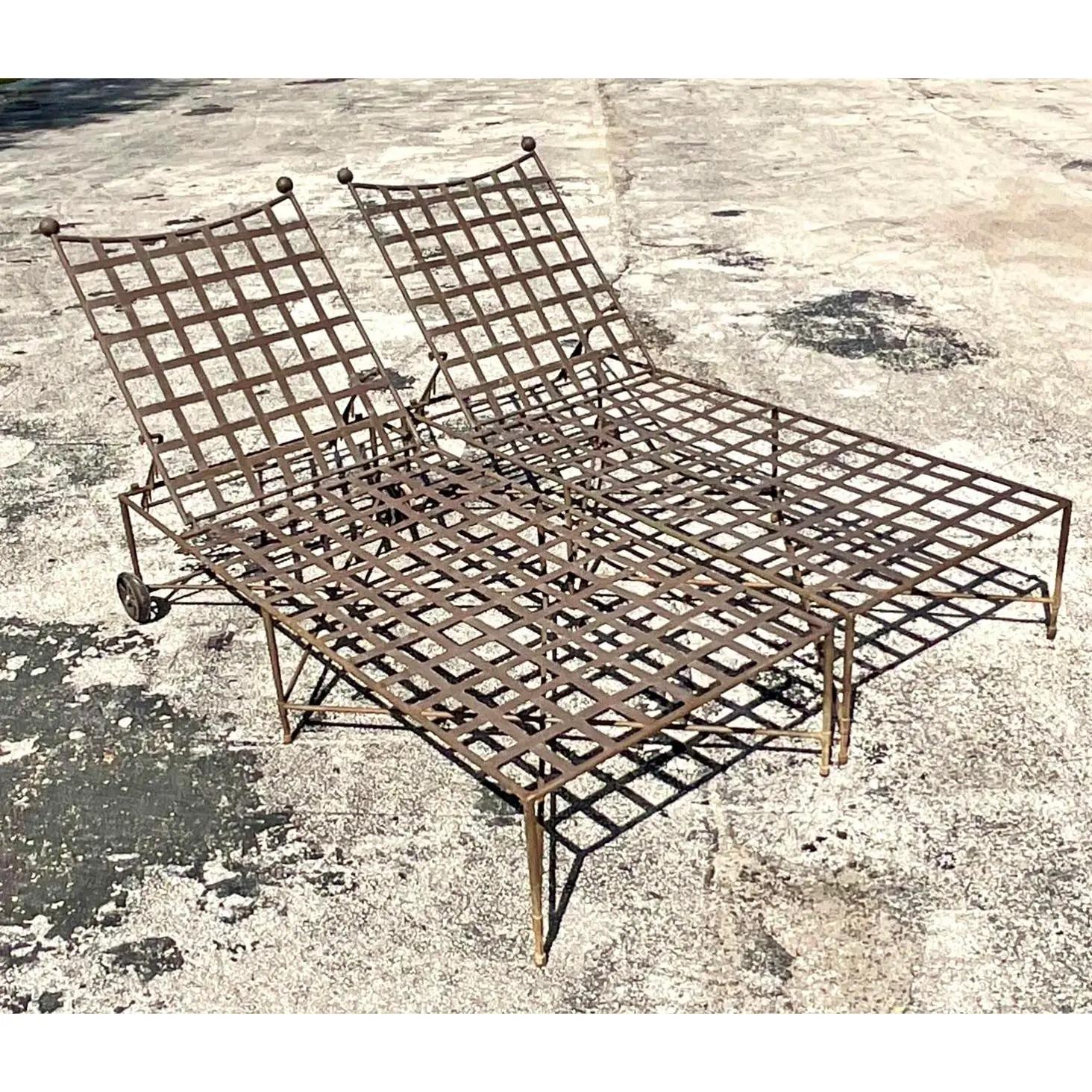 Vintage Coastal Mario Papperzini for Salterini Wrought Iron Chaise Lounge Chairs 4