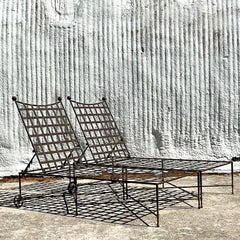 Vintage Coastal Mario Papperzini for Salterini Wrought Iron Chaise Lounge Chairs