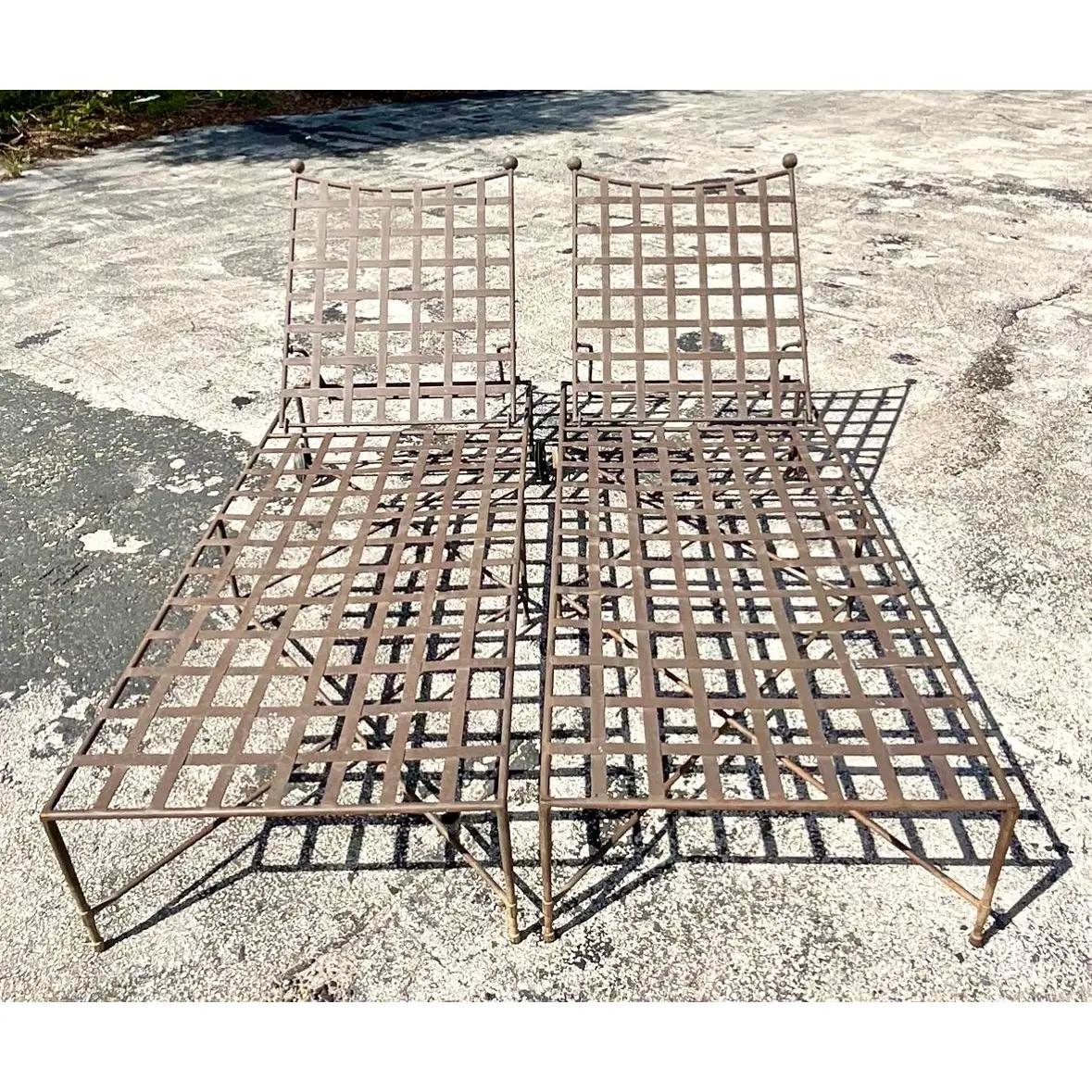 Vintage Coastal Mario Papperzini for Salterini Wrought Iron Chaise Lounge Chairs 2