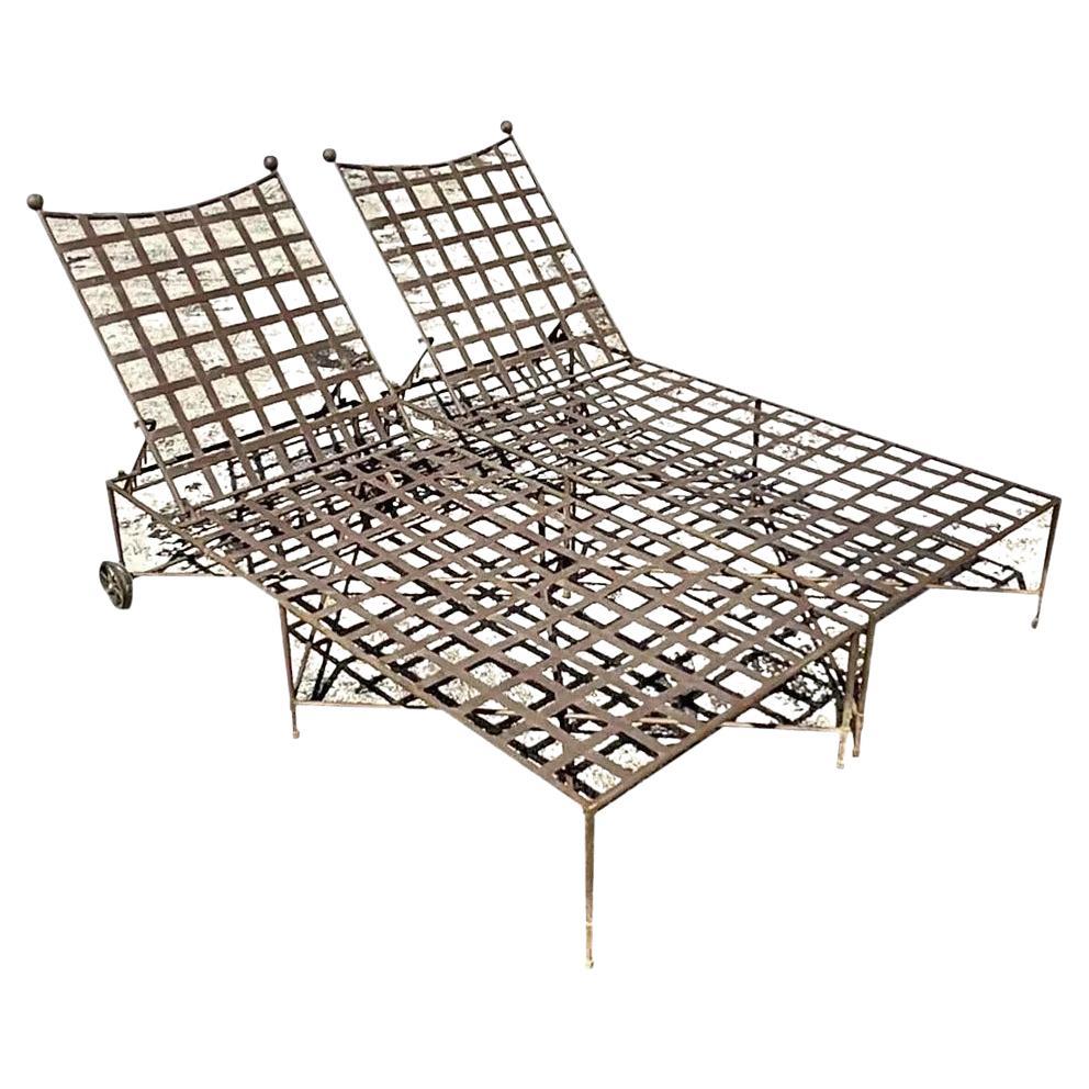 Vintage Coastal Mario Papperzini for Salterini Wrought Iron Chaise Lounge Chairs