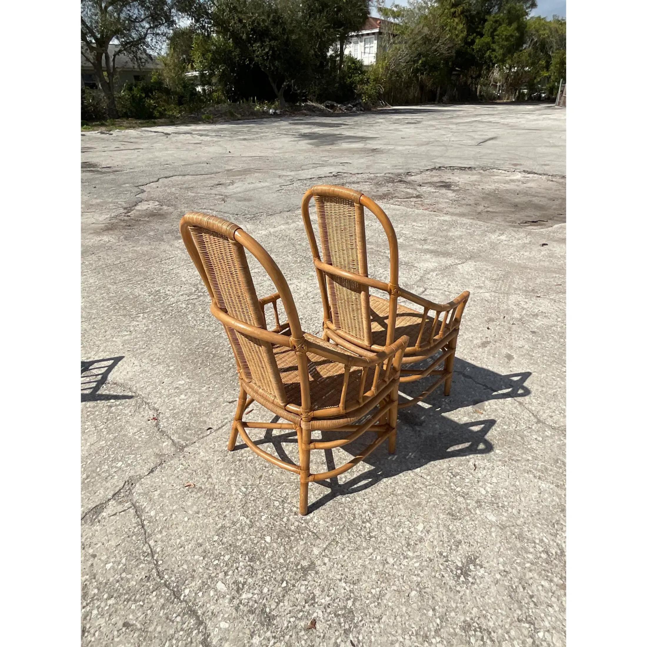 20th Century Vintage Coastal Mark David Woven Rattan Dining Chairs - Set of 4 For Sale
