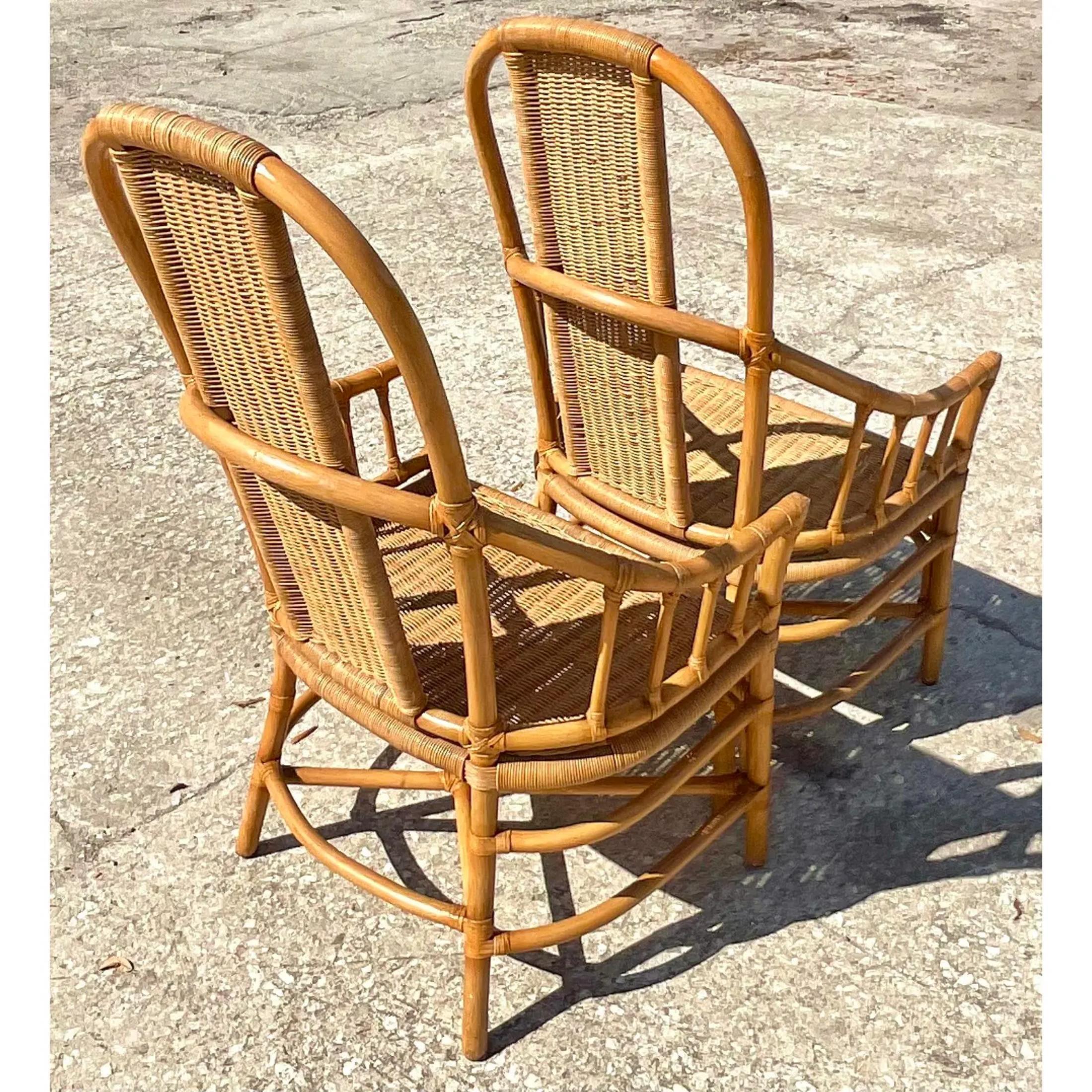 Vintage Coastal Mark David Woven Rattan Dining Chairs - Set of 4 For Sale 1