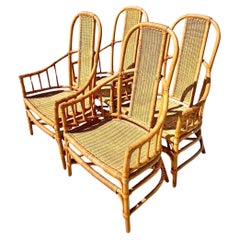 Retro Coastal Mark David Woven Rattan Dining Chairs - Set of 4