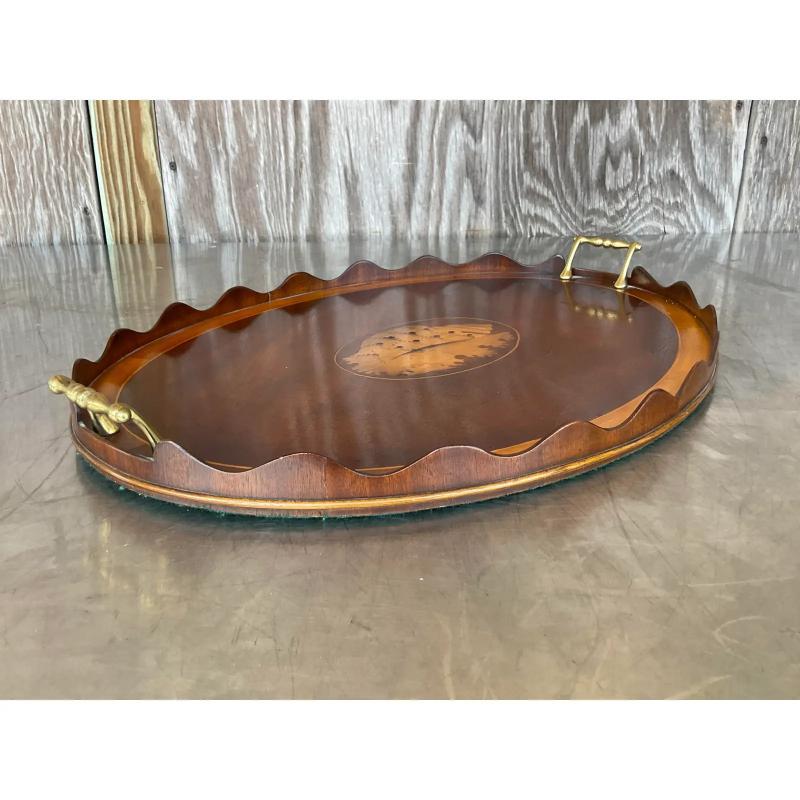 Italian Vintage Coastal Marquetry Shell Tray For Sale