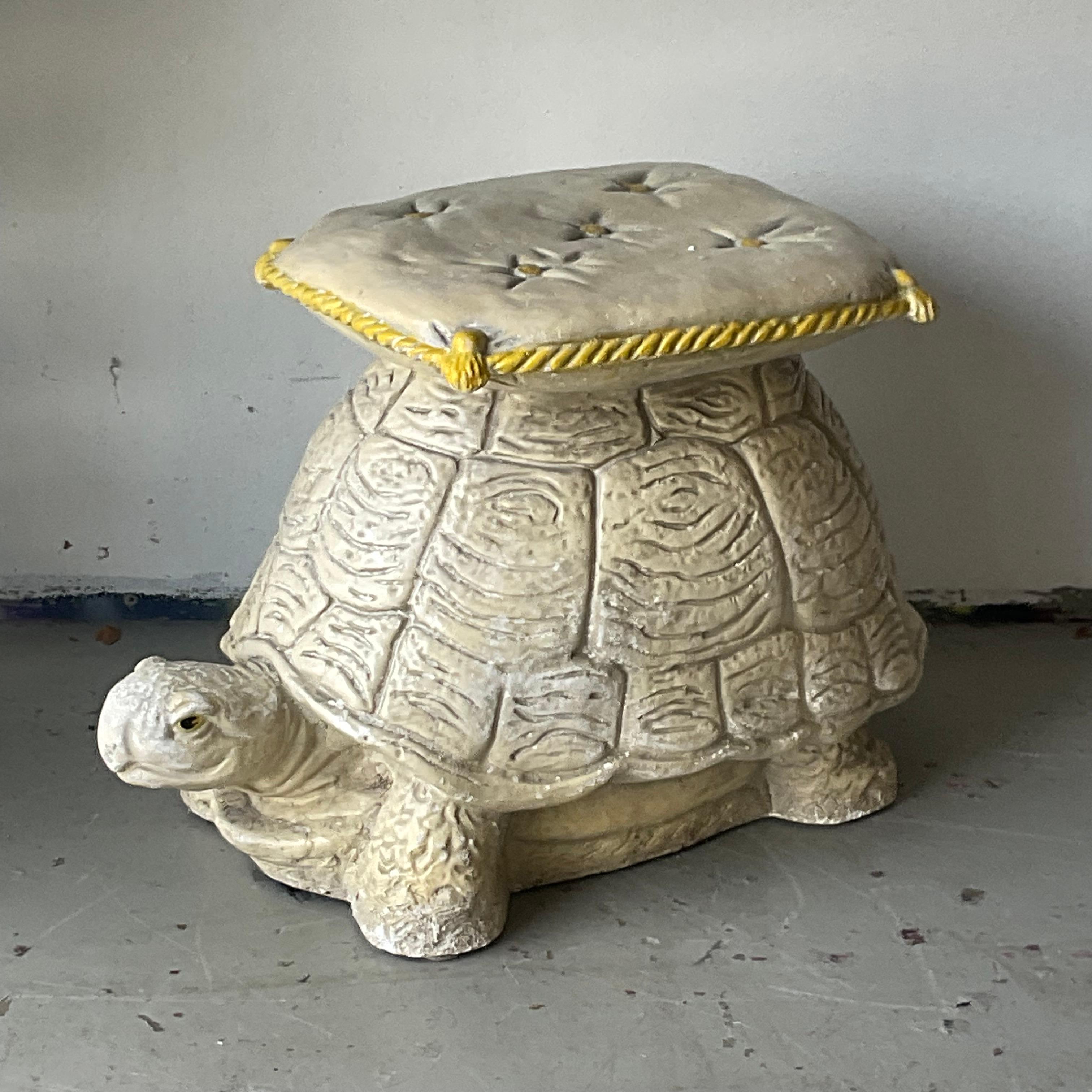 American Vintage Coastal Matte Ceramic Turtle Stool