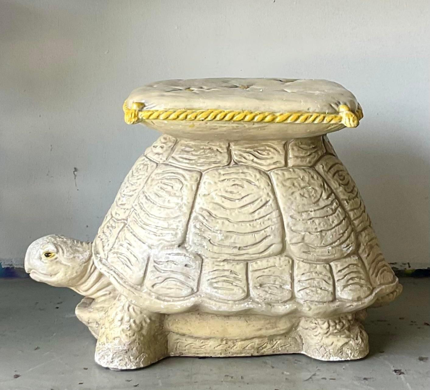 20th Century Vintage Coastal Matte Ceramic Turtle Stool