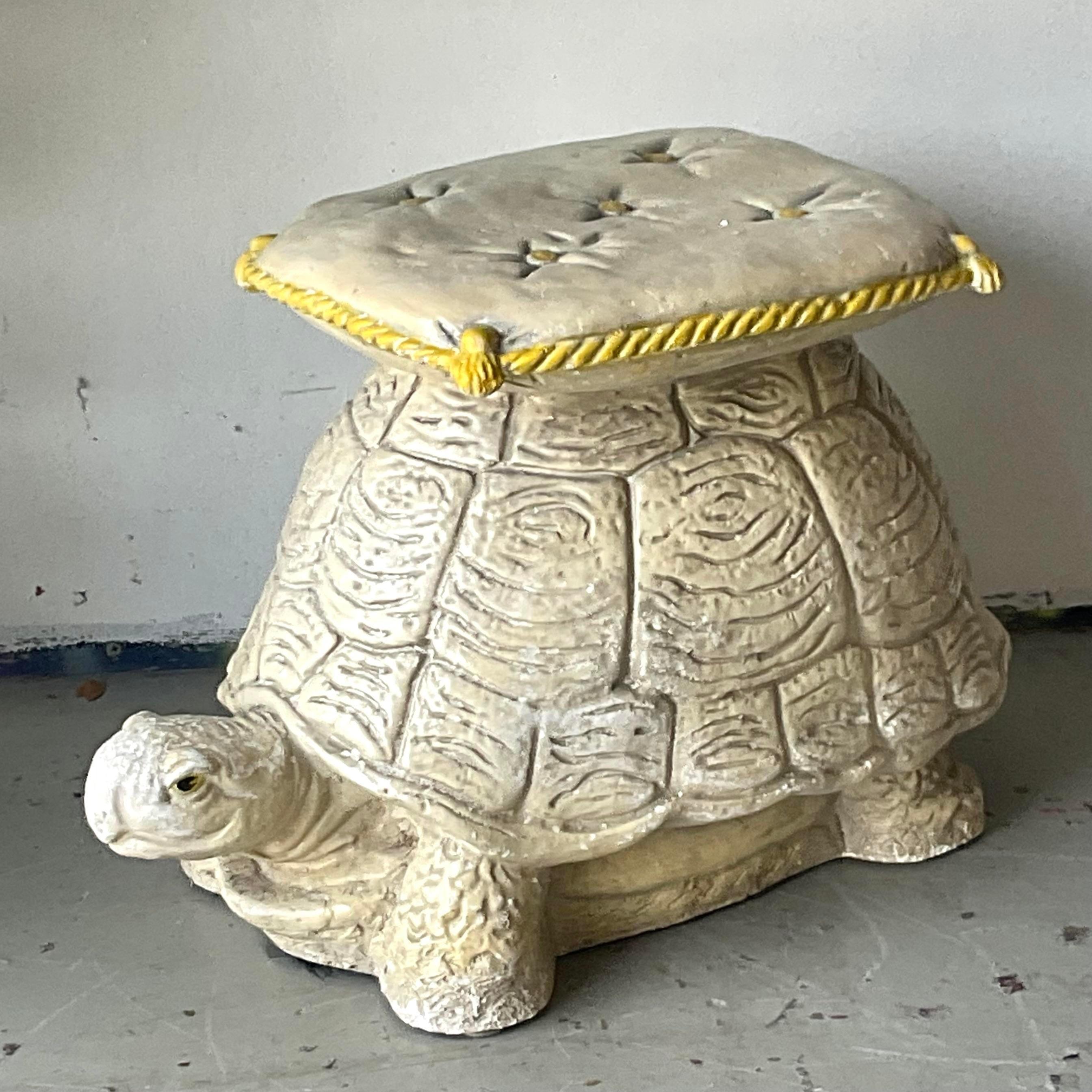 Vintage Coastal Matte Ceramic Turtle Stool 1