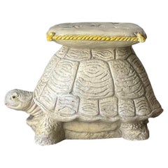 Vintage Coastal Matte Ceramic Turtle Stool