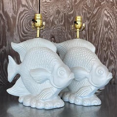 Vintage Coastal Matte Fish Lamps - a Pair
