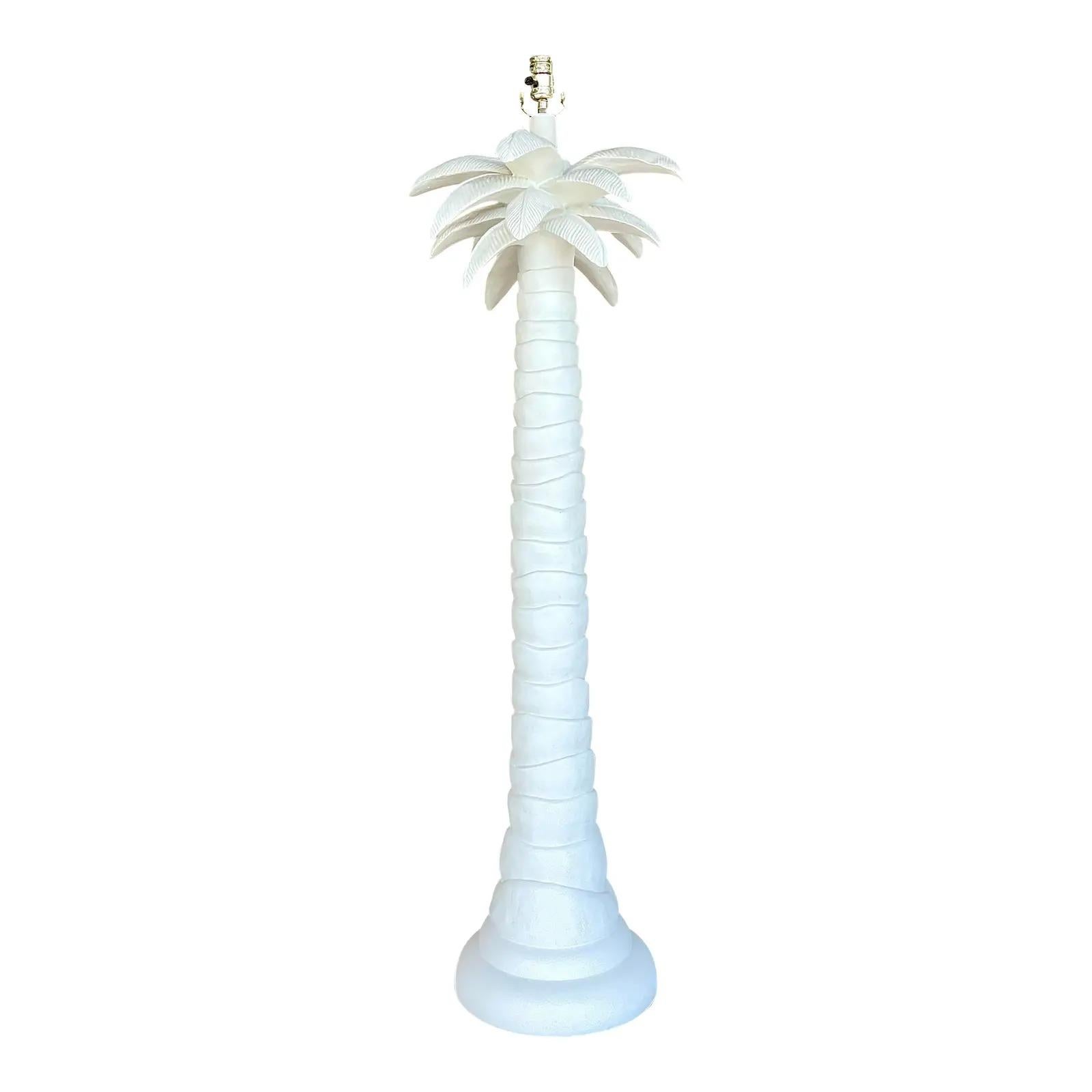 North American Vintage Coastal Matte White Plaster Palm Tree Floor Lamp