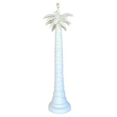 Vintage Coastal Matte White Plaster Palm Tree Floor Lamp