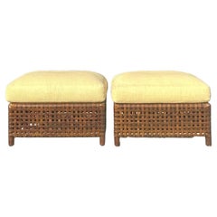 Pouf in pelle intrecciata vintage McGuire "Antalya" - una coppia