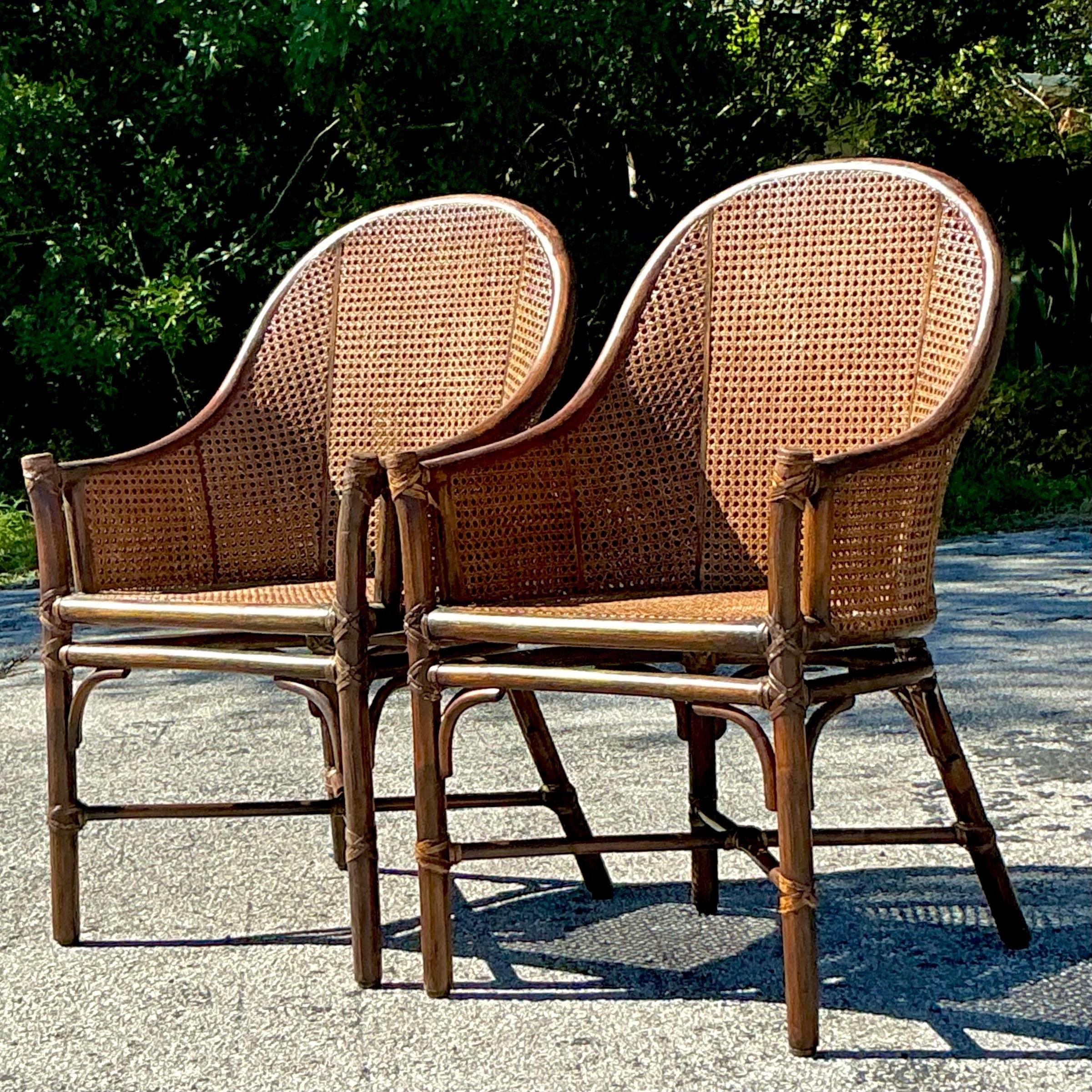 Philippine Vintage Coastal McGuire “Belden” Cane Chairs - a Pair