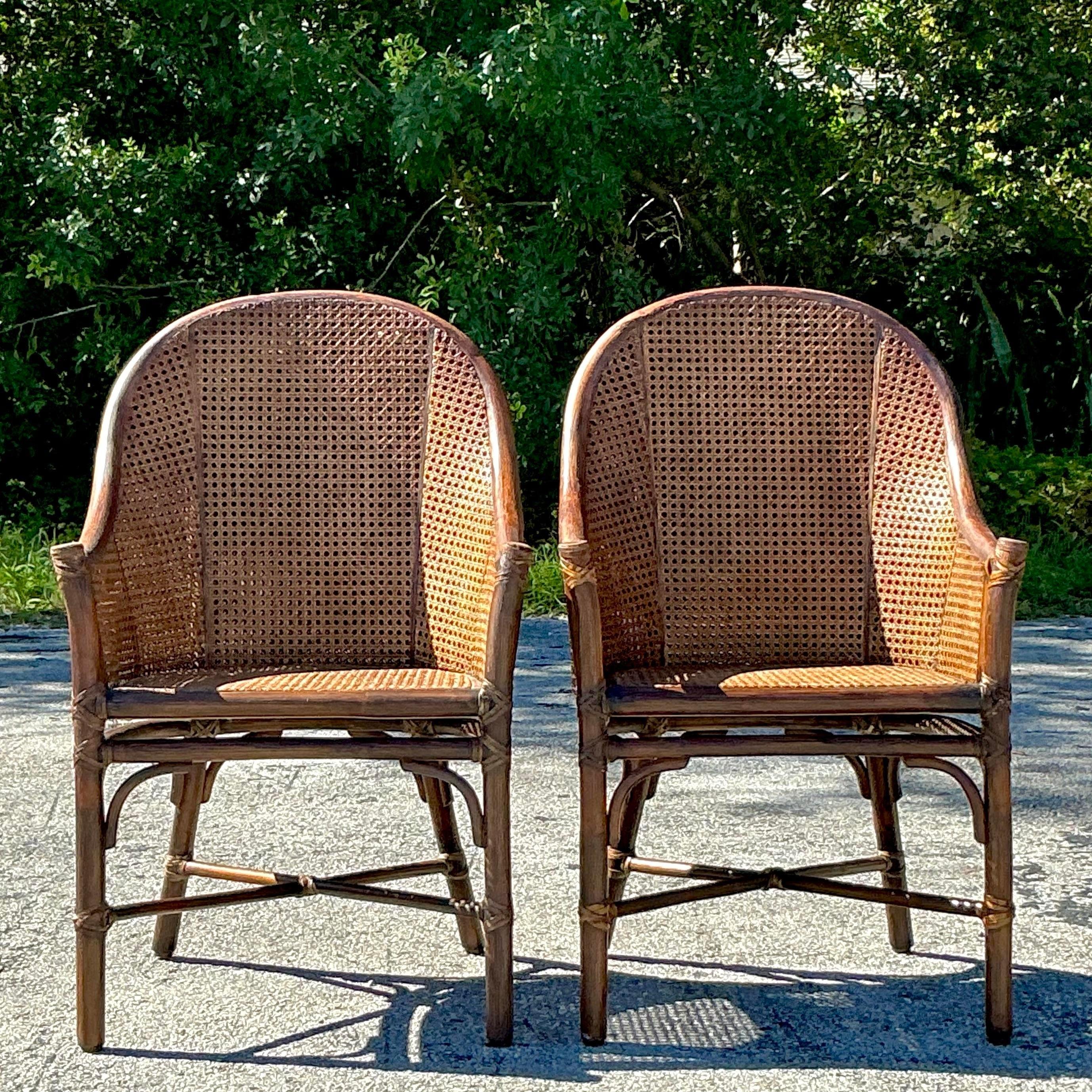 20th Century Vintage Coastal McGuire “Belden” Cane Chairs - a Pair