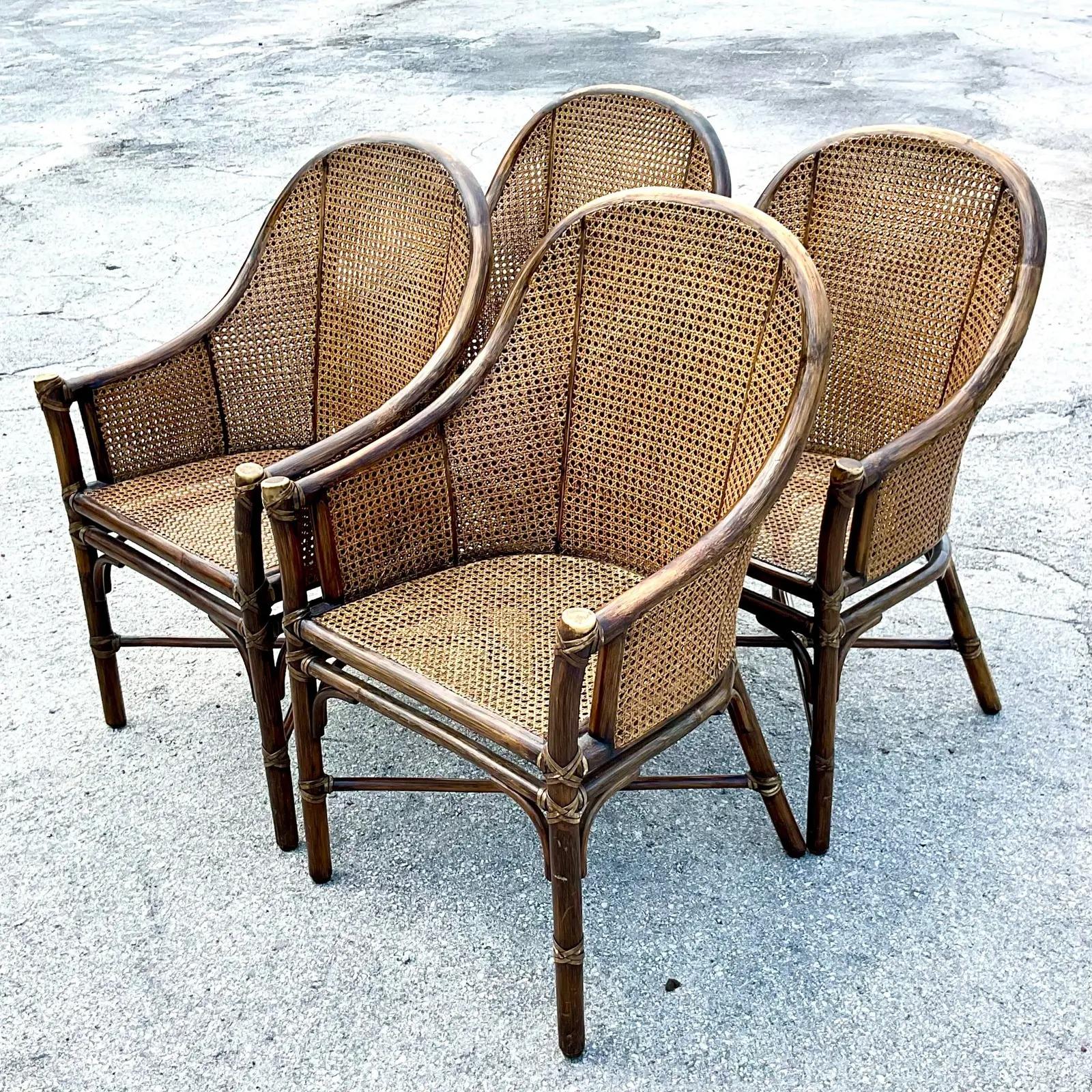 Vintage Coastal McGuire Belden Cane Dining Chairs, Set of 4 4